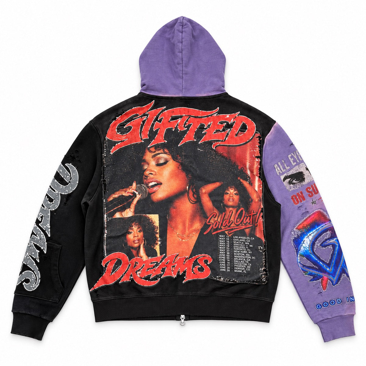 GFTD LA | All Eyez Zip Up Hoodie - Black/Purple
