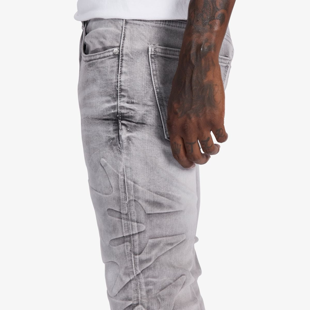 Melee | Ninja Embossed Skinny Jeans - Grey Wash
