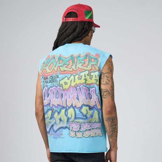 Duaa | Wall Cut Off Tee - Blue