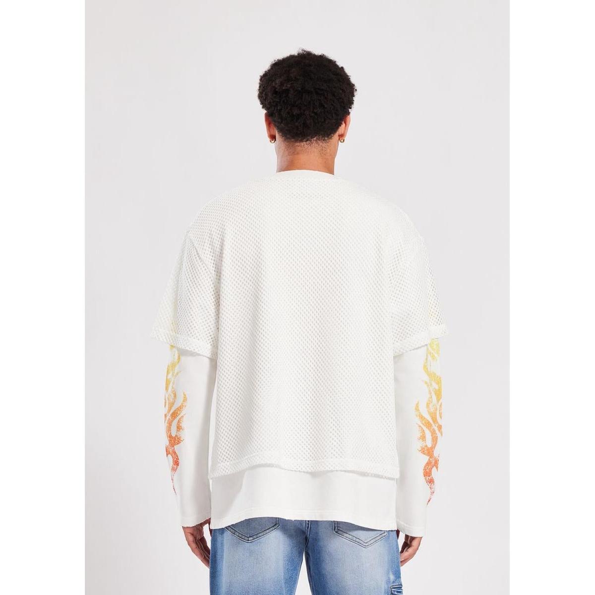 Memory Lane | Mesh Overlay Long Sleeve Tee - Antique White