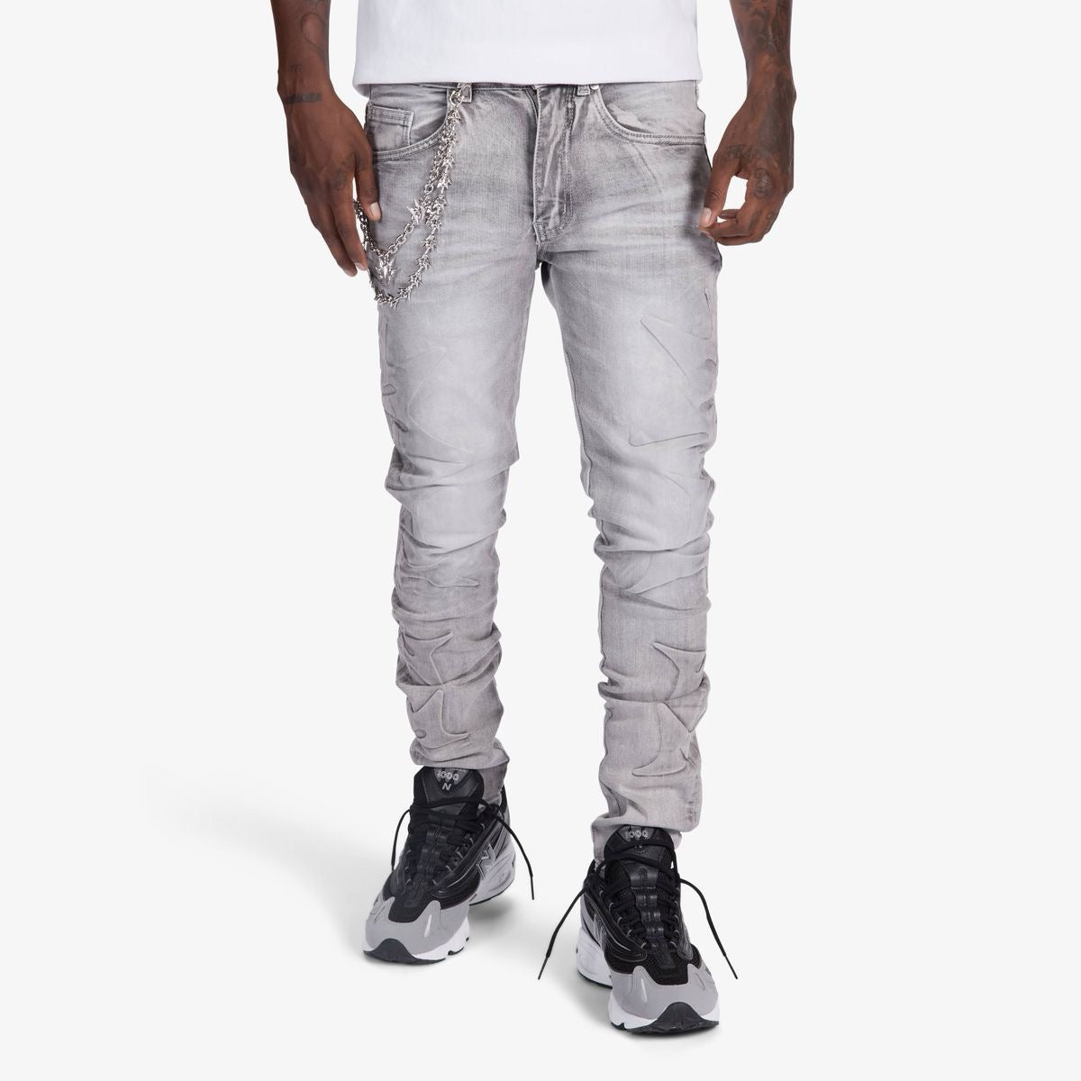 Melee | Ninja Embossed Skinny Jeans - Grey Wash