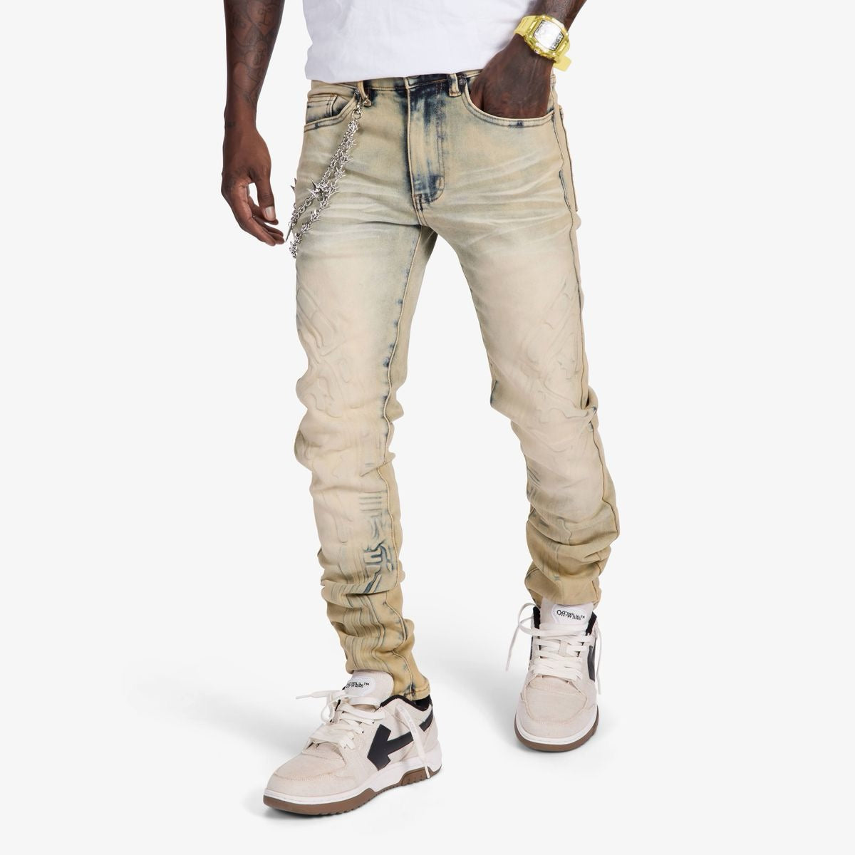 Melee | Musashi Embossed Skinny Jeans - Dark Wheat