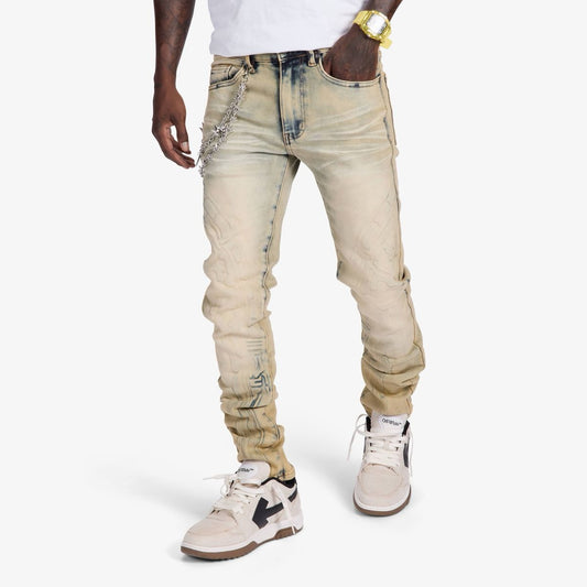 Melee | Musashi Embossed Skinny Jeans - Dark Wheat
