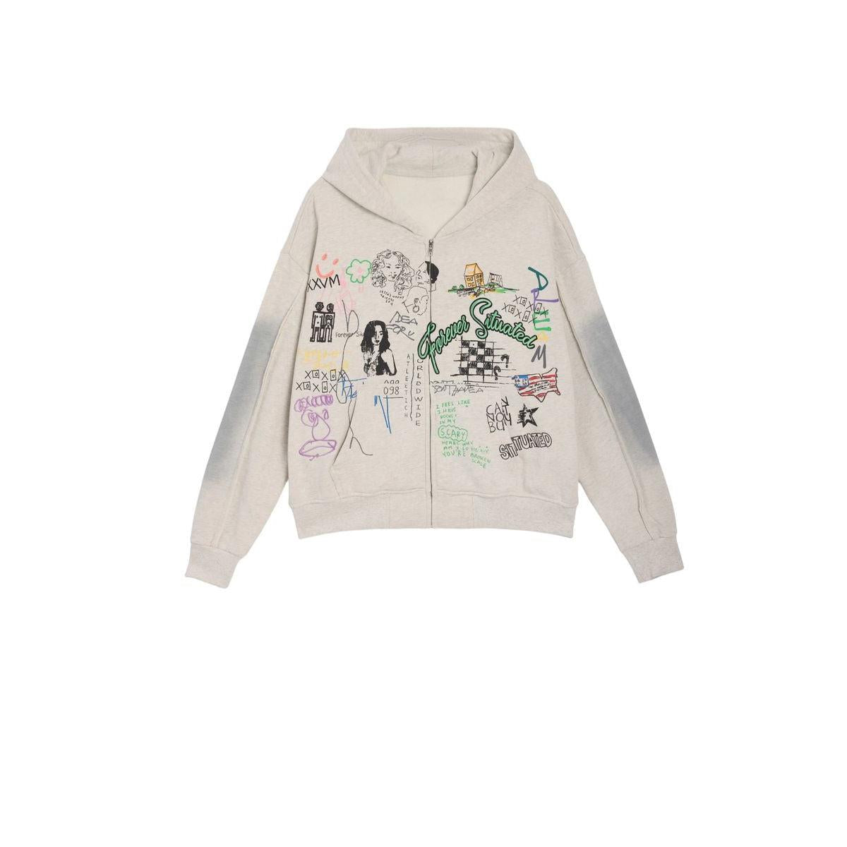 Forever Situated | Printed Sweat Pants Set With Hoodie - Grey