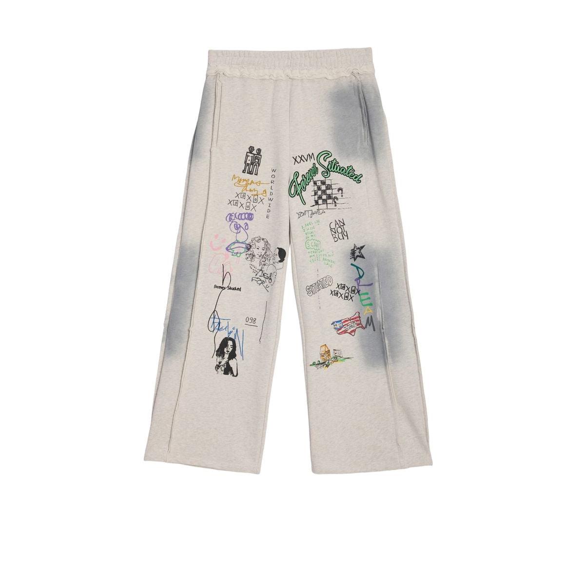 Forever Situated | Printed Sweat Pants Set With Hoodie - Grey