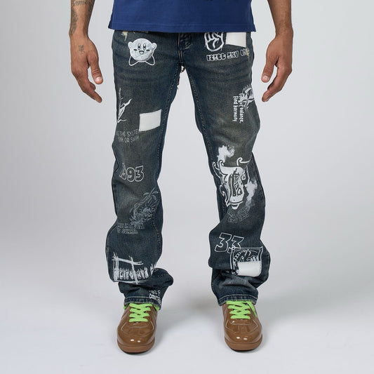 Duaa | Thoughts Stacked Pants - Blue