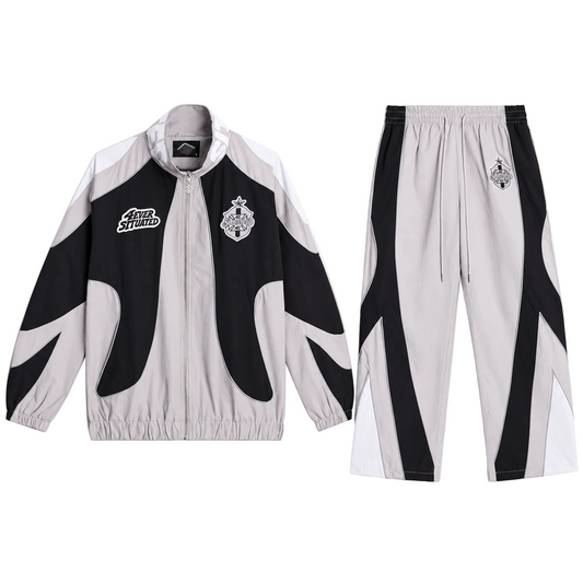 Forever Situated | Nylon Tracksuit Set - Grey/Black/White