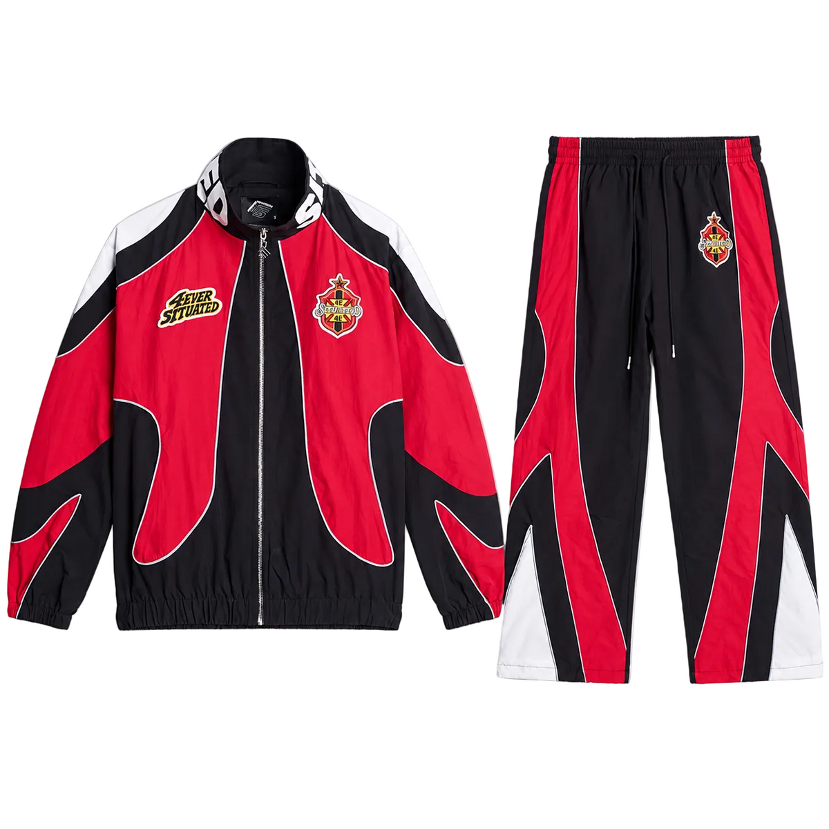 Forever Situated |  Nylon Tracksuit Set - Red/Black