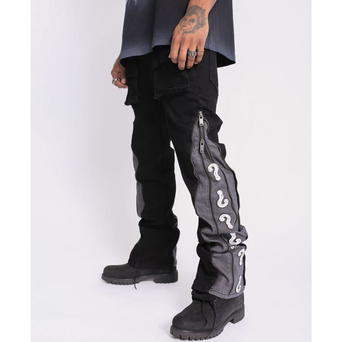 Element of Art Question Mark Slim to Flare Denim in Black — 6 Rings Boutique