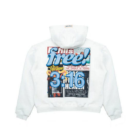 free refills tabloid off white zip hoodie back print with free 3:16 text