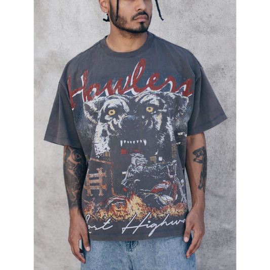 Howlers Club Lost Highway eagle and wolves graphic tee
