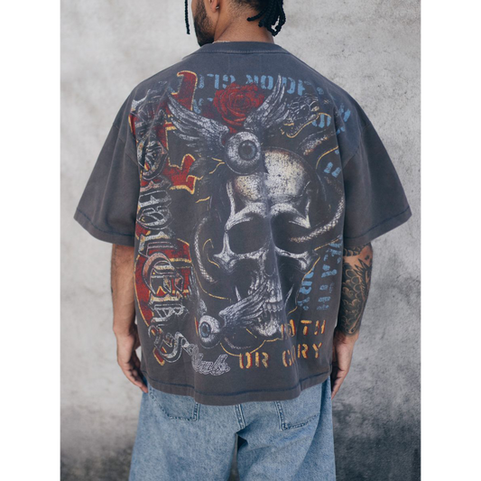 Back of Howlers Club Wolf Skull Graphic Gothic Biker T-Shirt