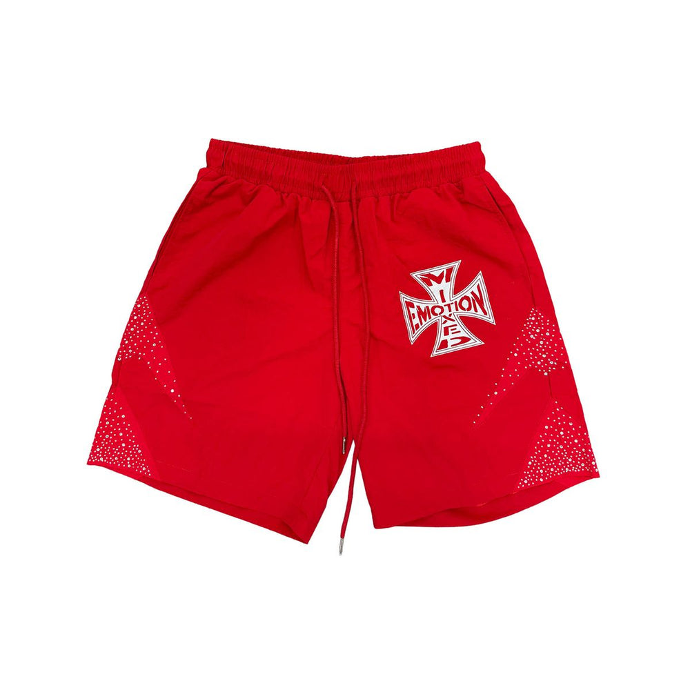 Mixed Emotion | Nylon Rhinestone Shorts - Red