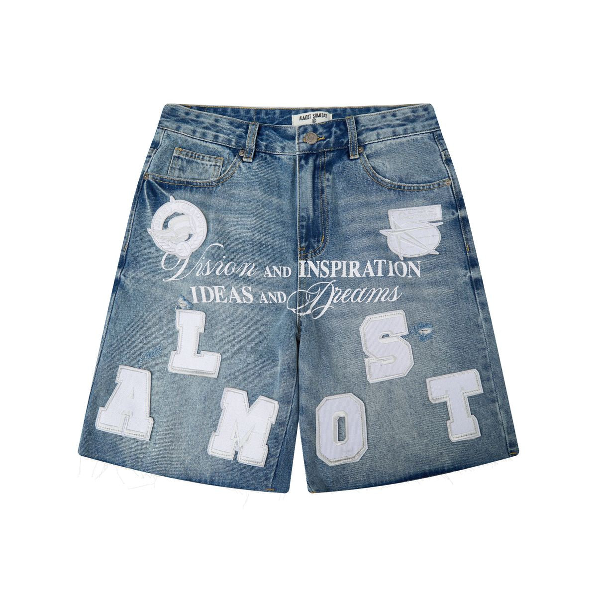 Almost Someday | Letterman Denim Jort - Blue