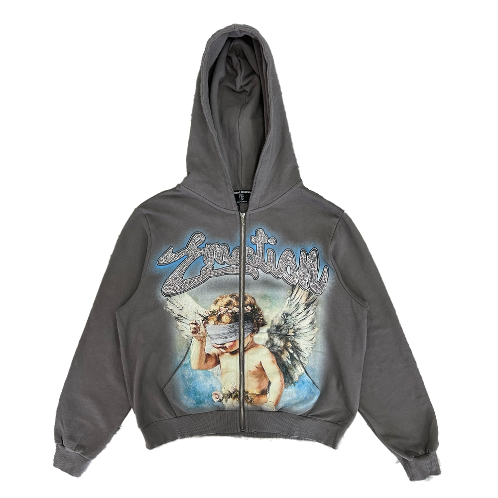 Mixed Emotions Rhinestone Hoodie in Gray — 6 Rings Boutique