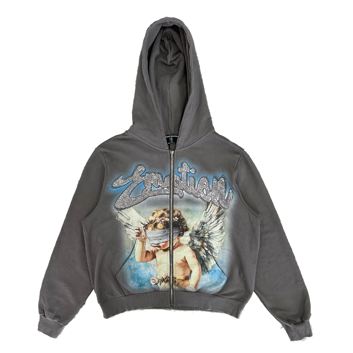Mixed Emotions Rhinestone Hoodie in Gray — 6 Rings Boutique