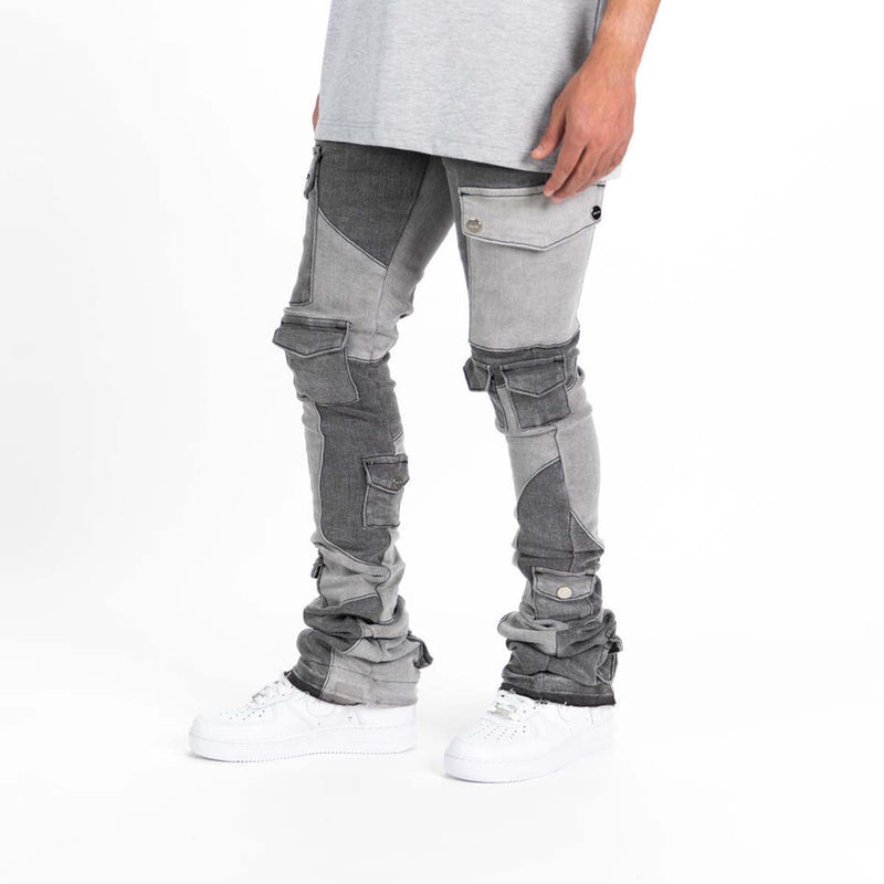PHEELINGS | "MY PLEASURE" CARGO FLARE STACK DENIM - Grey