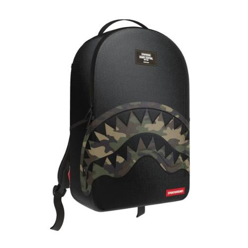SHARK CENTRAL BLACK NYLON CAMO EMBOSSED SHARK BACKPACK